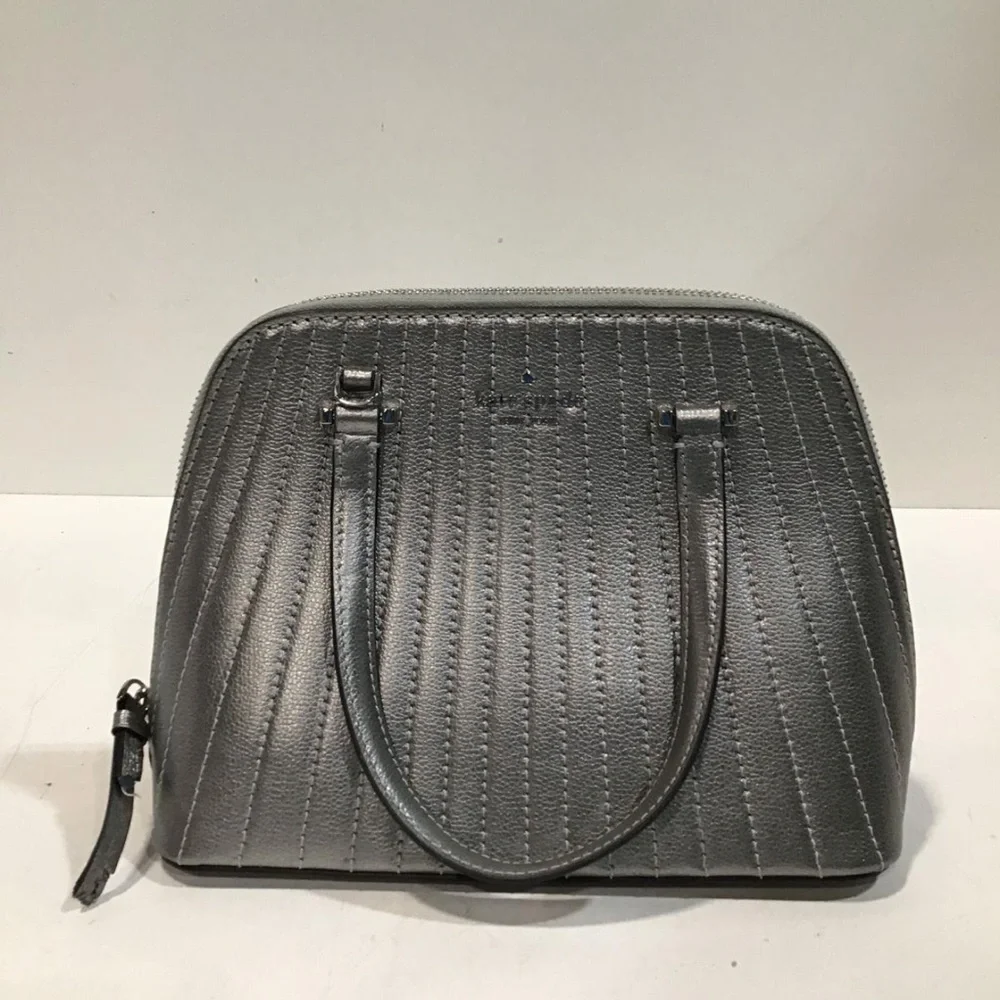 NEW!! Women’s Kate Spade Elegant Silver Leather Small Dome Satchel Bag
